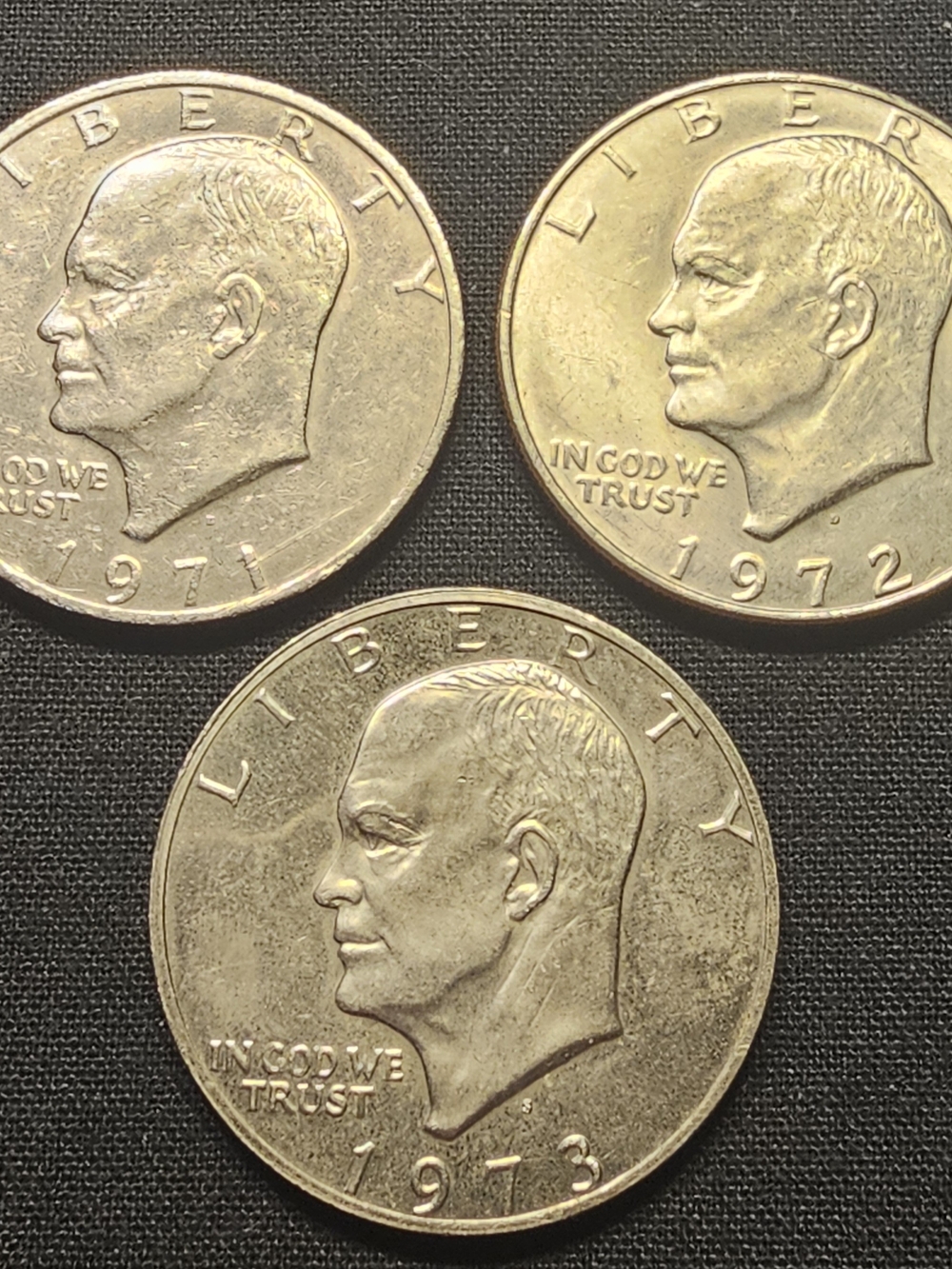 (3) Eisenhower Dollars,1971-D, 1972-D, 1973-S